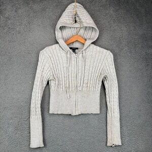 Forever 21 Kids Gray Cable Knit Zip Up Cropped Hoodie Sweater Size‎ Small